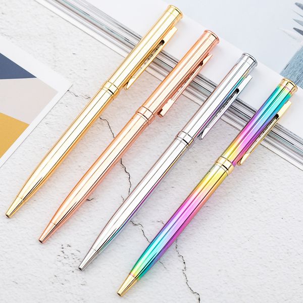 Rainbow Rose Gold Metal Rotating Ballpoint Pen School Student Teacher Writing Office Business Signature Pens Stationery Gift JY0628