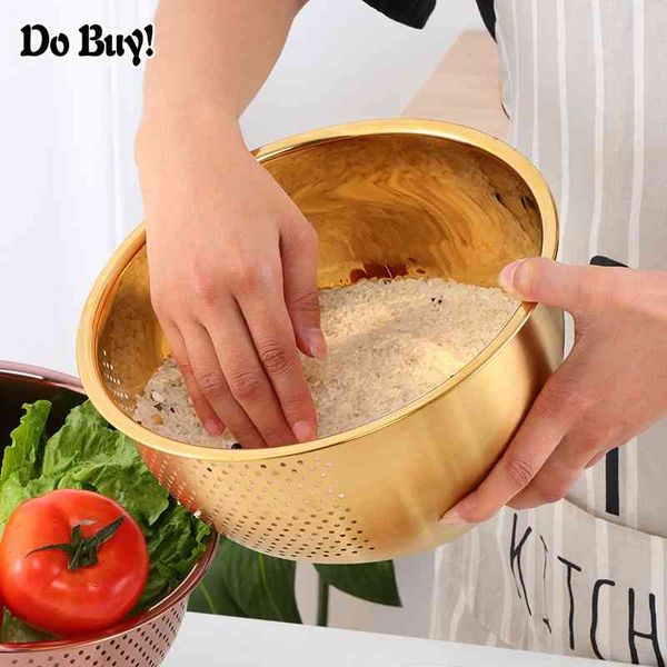 1 Pcs Strainer Basket Rice Stainless Steel Washing Filter Rose Gold Colorful Sieve Drainer Kitchen Gadget 210626