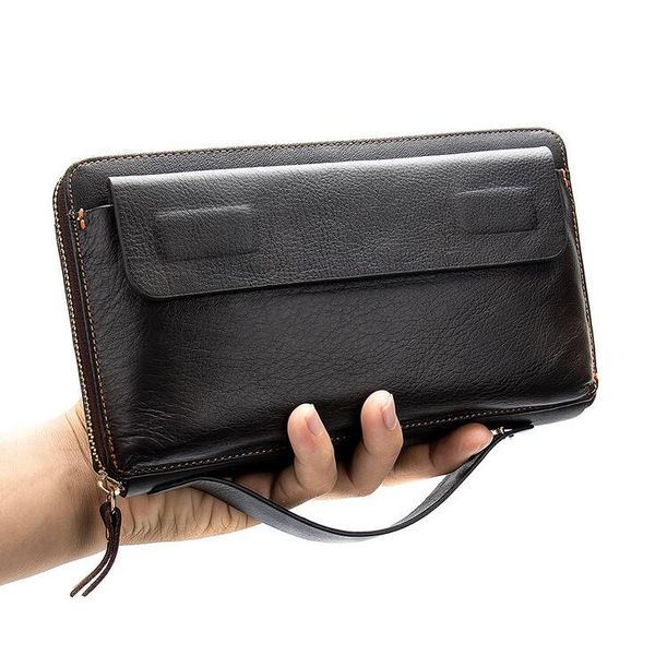 High quality Men&#039;s wallet cowhide leather long zipper clutch bag genuine leathers multi-card position youth trendy wallets purse 9825
