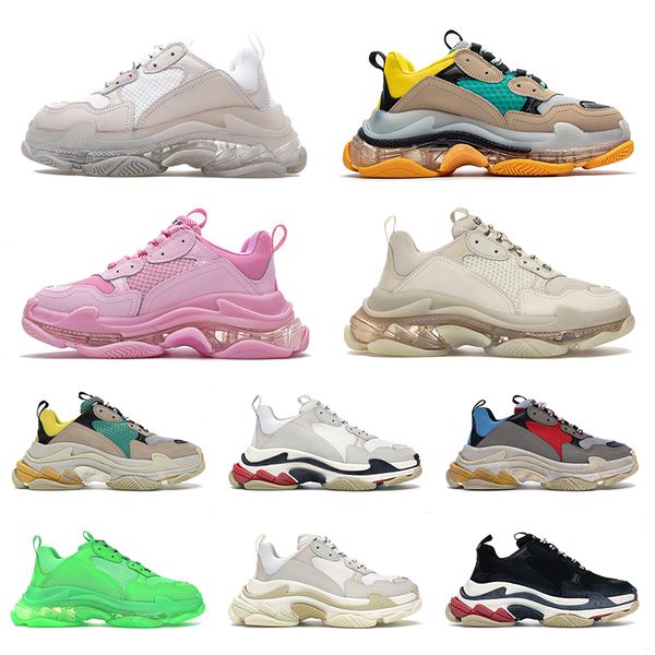 Authentic Triple S Black White Men Women Running Shoes Casual Sneakers Clear Sole Neon Green Red Yellow Pink Outdoor Sport Classic OG Traine