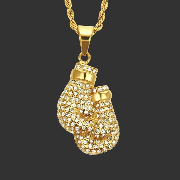 Amulet neck Pendants Heavy Industry Full Diamond Boxing Gloves Pendant Necklace Hiphop Fashion Brand Hip Hop Jewelry