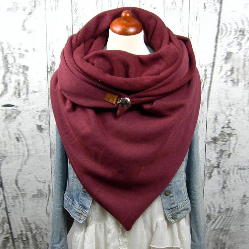 Scarves Gentleman Style Men Bib Pure Color Wrapped Warm Thick Scarf Versatile Simple High-quality Shawls Wine Red Trendy Outdoor Buckle