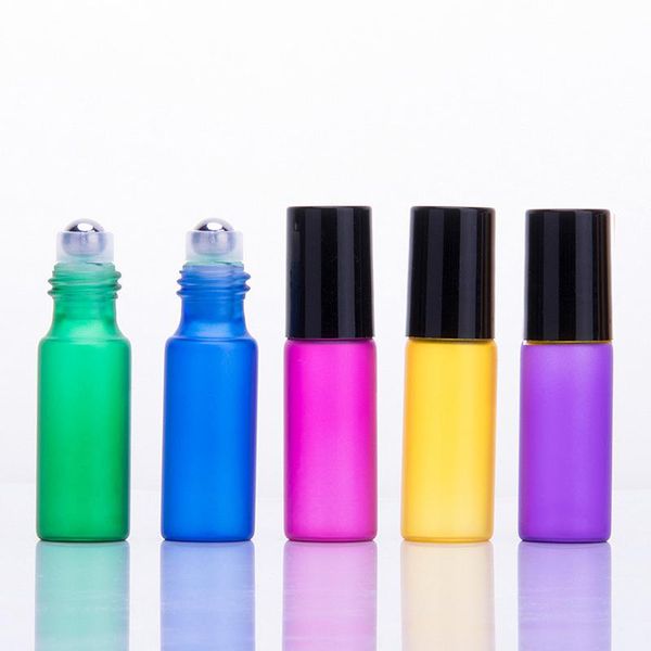 5ML Frosted Colorful Rollon Bottle For Essential Oils Stainless Steel Roller Refillable Perfume Bottle Deodorant Containers with
