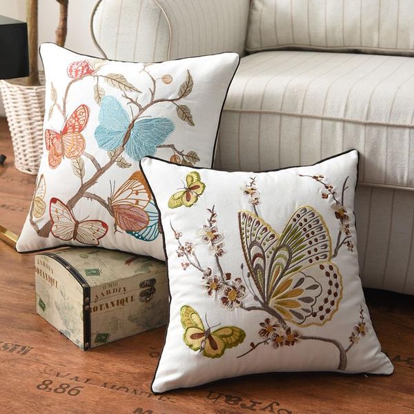 Pea Embroidered ral Decorative Cushion Cover, 45x45cm Cotton Country Style Home Decor Living Room Throw Pillow