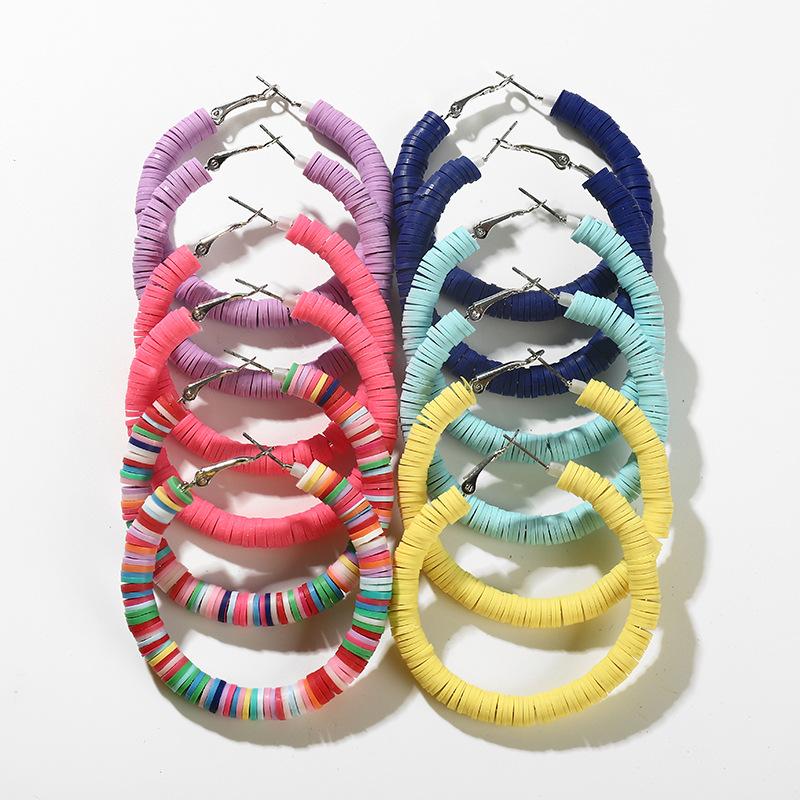 Beaded, Strands 6-12Pcs-Set Mixed Polymer Clay Bracelet&Earring Boho Adjustable Elastic Soft Pottery Female Bracelet For Friend Couple Gift