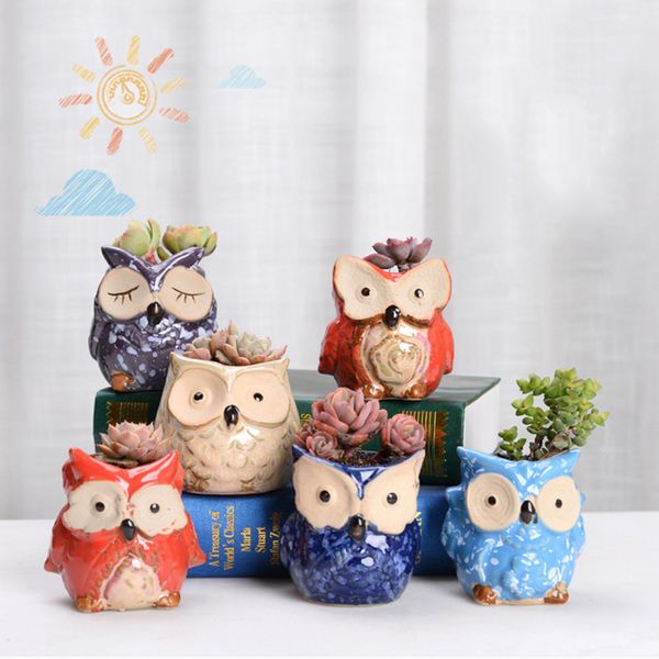 Planters Pots Owl Ceramic Pot Empty Succulent Plant Pot Cactus Flower Pots Cartoon Colorful Succulent Plant For Desktop 6 Style S2412216