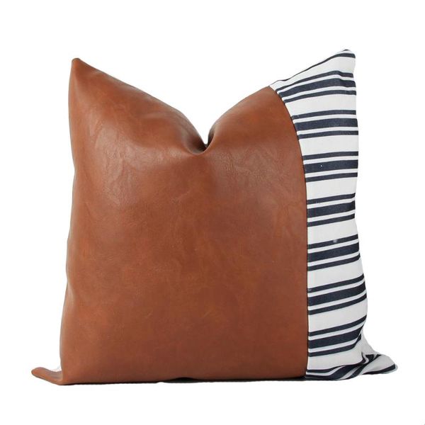 Cushion-Decorative Pillow Faux Leather And Cotton Decorative Throw Covers , Modern Home Decor Accent Square Bedroom Living Room Cushion Case