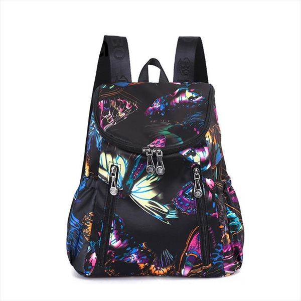 Women Backpacks Butterfly And Flower Print Middle Size Girl Daily Wear Fashion Nylon Daypacks High Quality