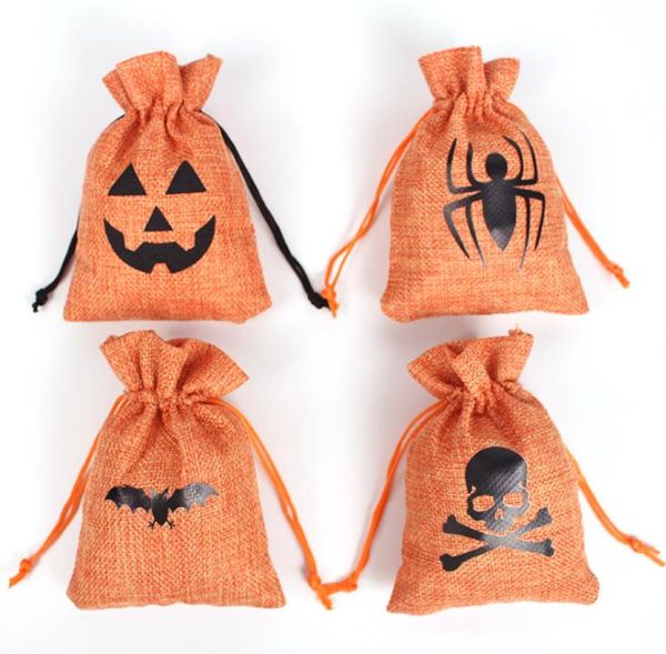 50Pcs-Pack Halloween Party Gift Wrap Bat Pumpkin Skull Linen Burlap Candy Drawstring Bag Pocket-Treat Snacks Bags Cookie Pouch KIds Trick or
