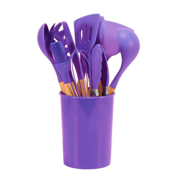 2021New 11PCS Silicone Cooking Utensils Set Non-stick Spatula Shovel Wooden Handle Cooking Tools Set With Storage Box Kitchen Tools