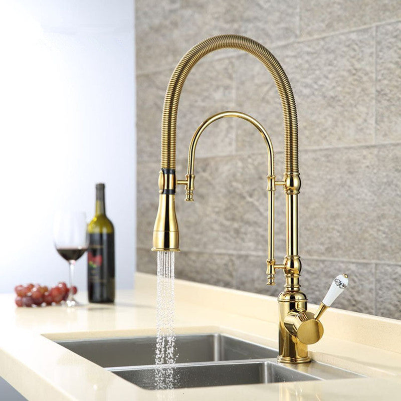 Kitchen Faucets Sink Faucet Gold-chrome Brass Spring Pull Down Mixer Tap Rotation s Jrvd
