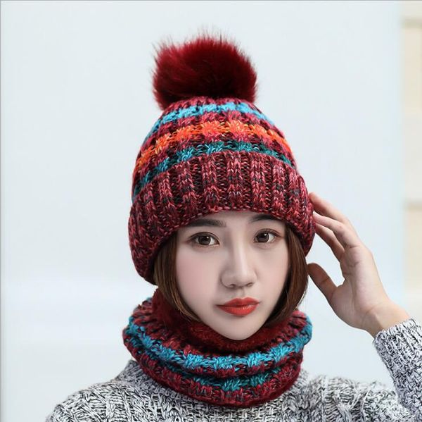 very nice Thick warm knitted Hats & Scarves Sets GSZM003a Fashion Autumn and winter women&#039;s woolen hat and scarf color matching suit