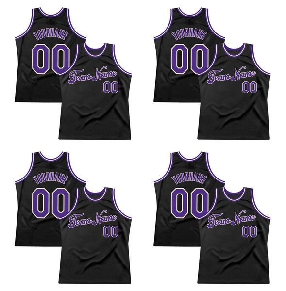 Custom Black Purple-Cream Authentic Throwback Basketball Jersey