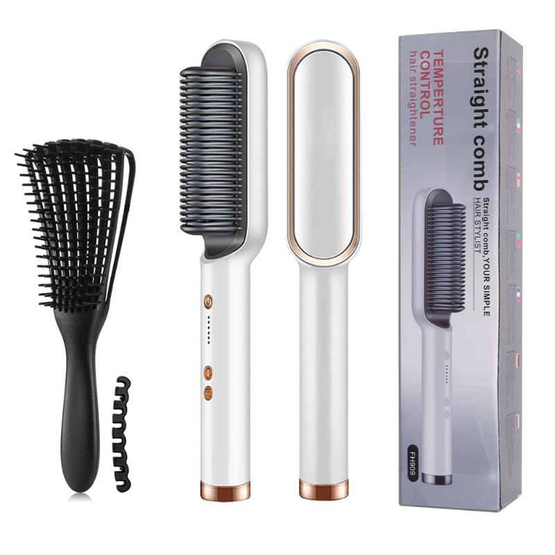 Electric Hair Brushes Straightener Brush + Detangling Comb Heating Ion Women Straight Flat Iron Bivolt Hairbrush Styling Tool
