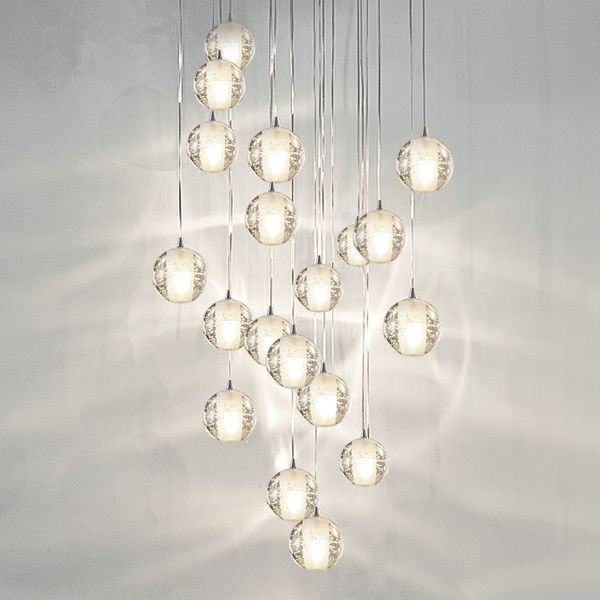 Modern Hanging Lamp Clear Glass Bubble Pendant Light Nordic LED Ball Crystal Chandeliers for Staircase Lobby Warm-White Lamps