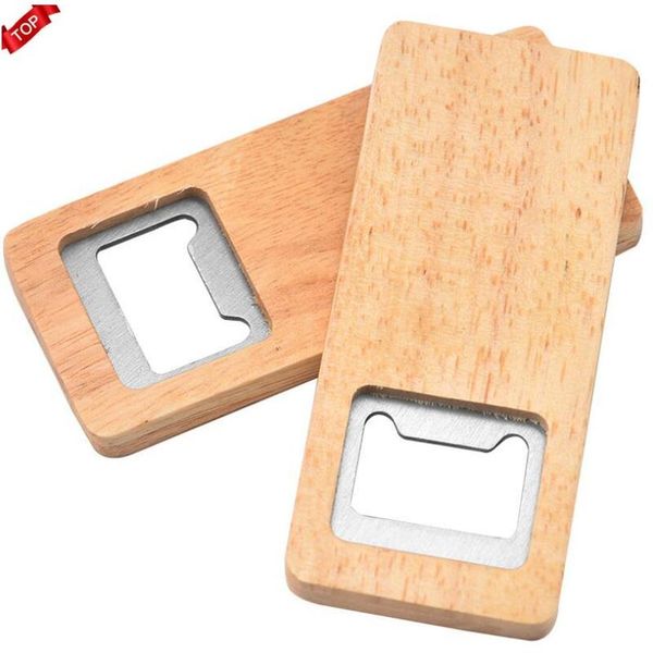 newWood Beer Bottle Opener Stainless Steel With Square Wooden Handle Openers Bar Kitchen Accessories Party Gift CO25re
