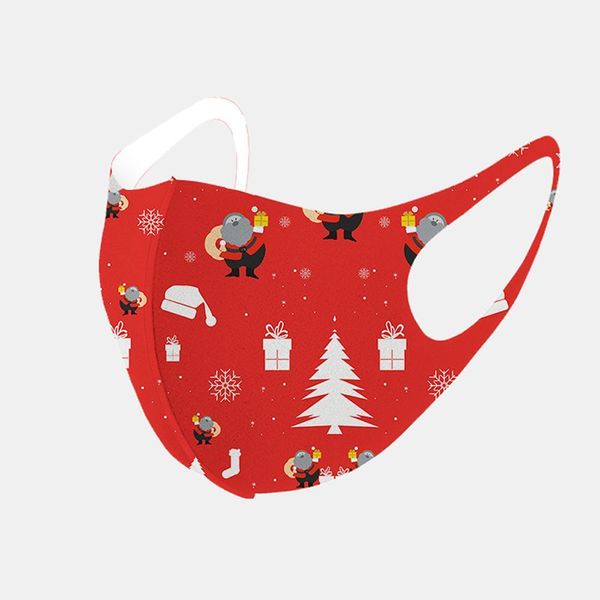 Face Mask Fashion Santa Claus Printing Ice Christmas Silk Cotton Protective Masks Dustproof Washable Reusable Xmas Mouth Masks