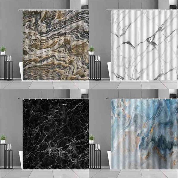 Modern Marble Stripe Pattern Shower Curtains Nordic Simple Style Home Decor Bath Curtain Waterproof Bathroom Screen With Hooks 210915