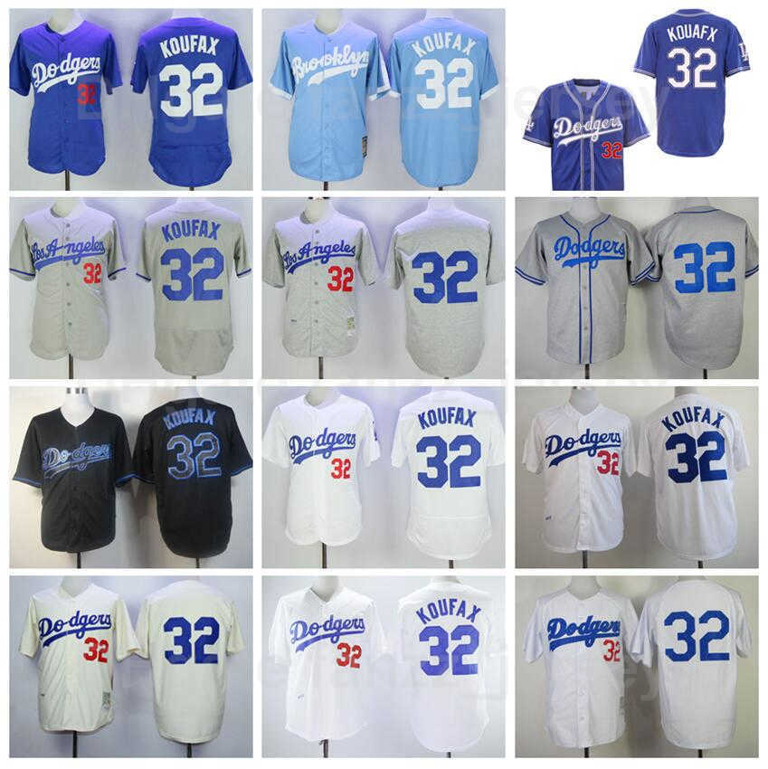 Vintage Baseball 32 Sandy Koufax Retro Jersey 1955 1958 1963 Retire Blue White Grey Beige Black Team Color Embroidery Cool Base Flexbase Cooperstown