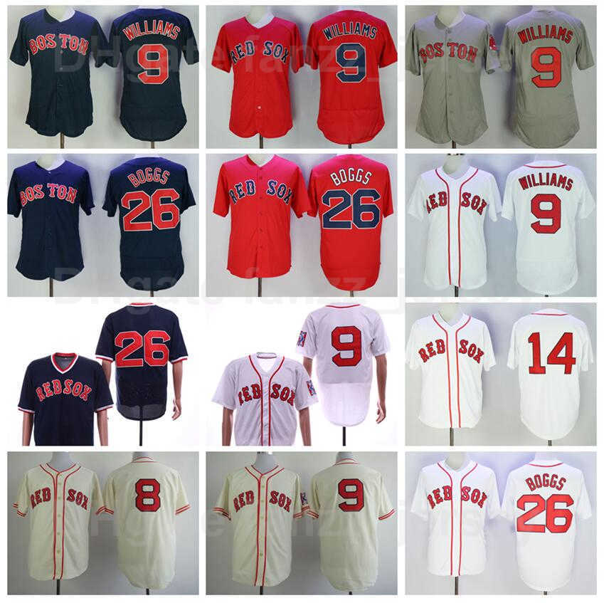 Men Baseball 26 Wade Boggs Vintage Jersey 9 Ted Williams 14 Jim Rice Retire All Stitched Navy Blue White Red Grey Beige Team Color Flexbase Cool Bas