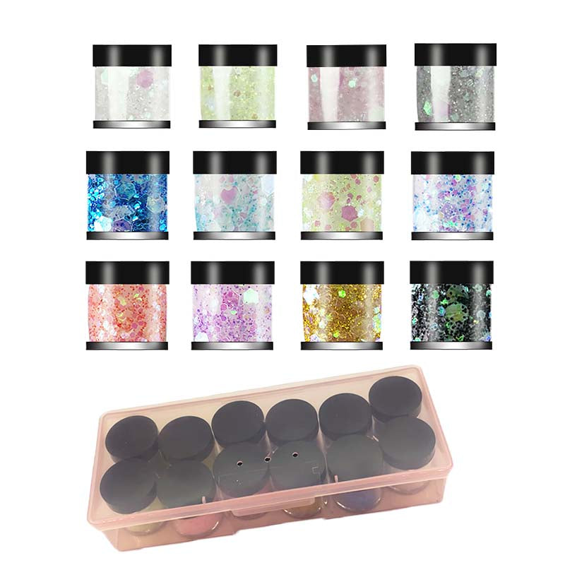 Nail Glitter Mermaid Powder Mixed Color 12PCS-Set Dipping Discoloration Style Art Decorations Confetti Glitter For Nails Salon Supplies Shiny Charms