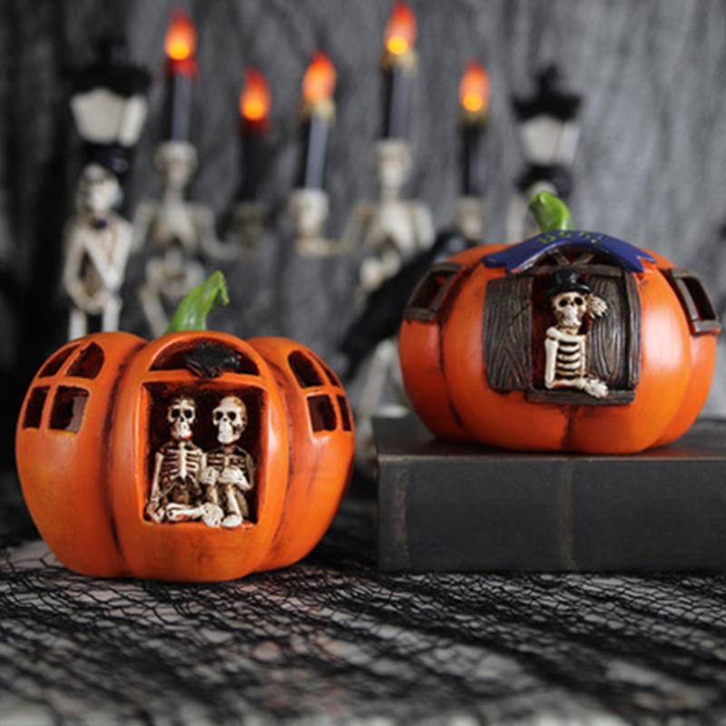 Night Lights Halloween Resin Skull Pumpkin Light Haunted House Decoration Luminarias Decorativas Desk Lamp Table For Party Room Decor