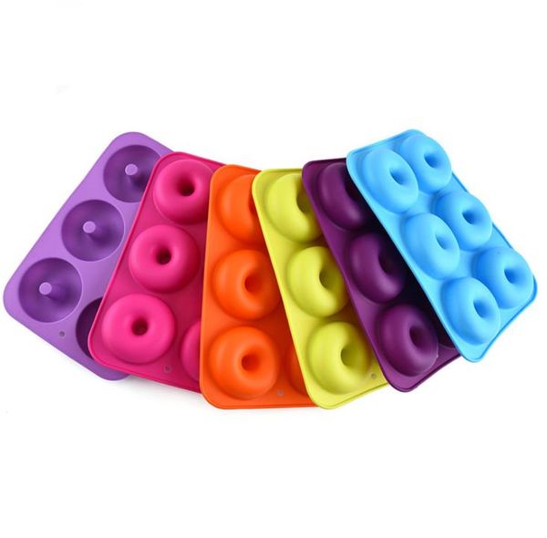 6 Cavity Non-Stick Donut Mould Donuts Muffin Cake Silicone Doughnut Bakeware Baking Moulds Pan DIY Jelly Candy 3D Mold SN5902