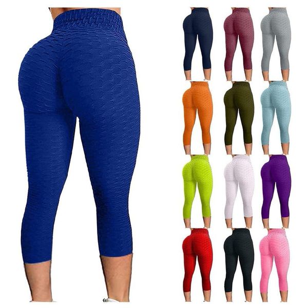 Yoga Outfit WomenBubble Hip Lifting Legging High Waist Fitness Gym Sports Pants Push Up Elasticity Plus Size Cropped Tight