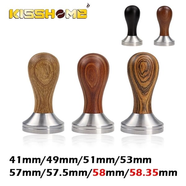 41-49mm-51mm-53mm-57mm-57.5mm-58mm-58.35mm Wooden Handle Coffee Tamper Powder Hammer Stainless Steel Barista Espresso Accessory 211008
