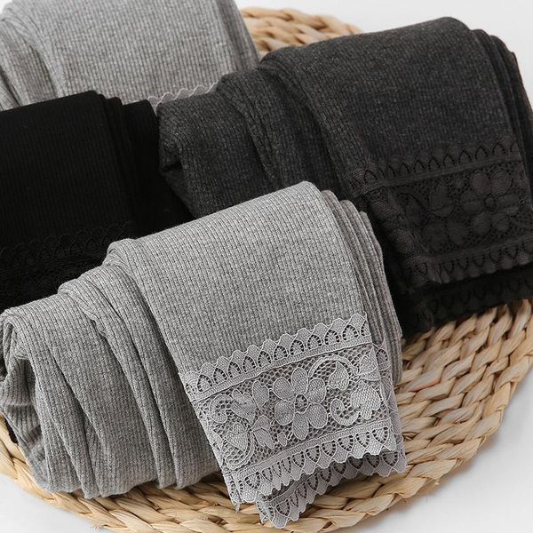 Women&#039;s Leggings 2021 Autumn High Waist Lace Ribbed Outer Wear Gray Comfortable Strethy Push Up Legging