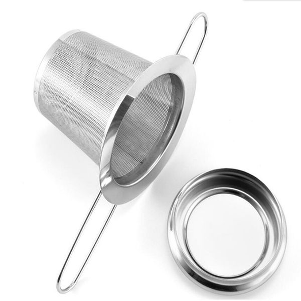 50pcs 304 Stainless Steel Teapot Tea Filter Strainer With Foldable Handle Folding Loose Leaf Snfuser Basket Lid Cap