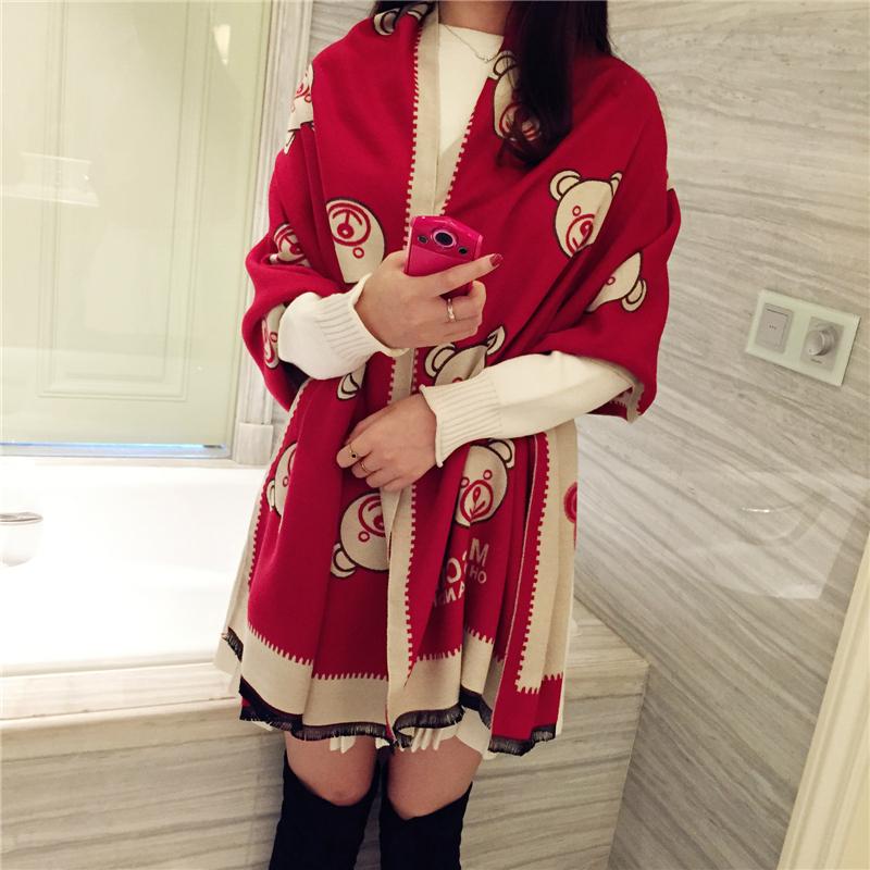 Scarves Autumn And Winter Cashmere Thickened Warmth Long Bear Scarf Female Summer Air-conditioning Big Shawl Dual-use Trend