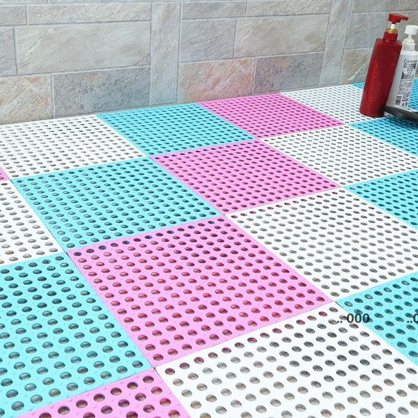 Bath Mats 1pc Non-Slip TPC Hollow Bathroom Mat Cover Solid Color Splicing Floor Waterproof Durable Foot Massage Mates GWF11266