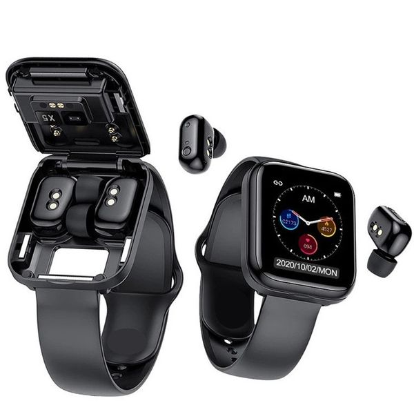 Newest 2 in 1 Smart watch with Earbuds Wireless TWS Earphone X5 Headphone Heart Rate Monitor Full Touch Screen Music Fiess Smartwatch