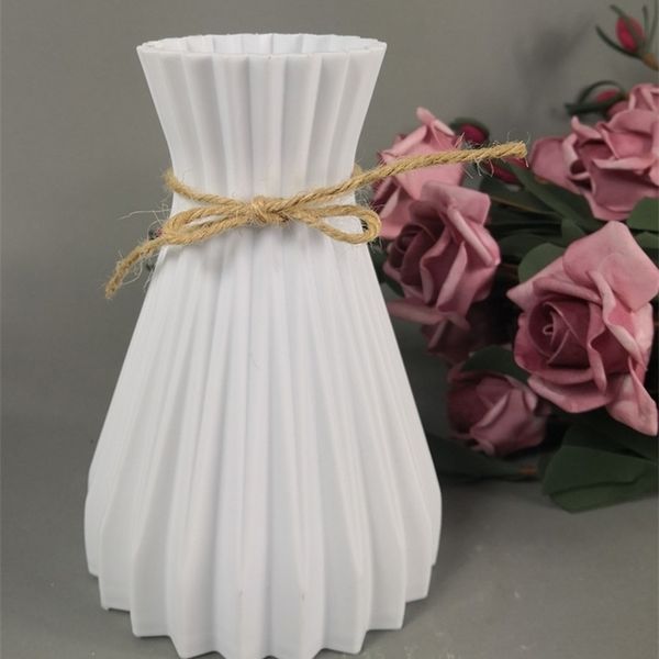 Vase decoration household plastic vase white rattan waist crafts home flower girl basket for wedding 211215