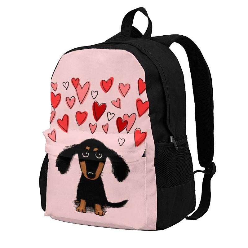 Backpack Cute Dachshund Puppy Dog With Valentine Hearts Backpacks Pet Lover Running Runner Print Funny Polyester Bags