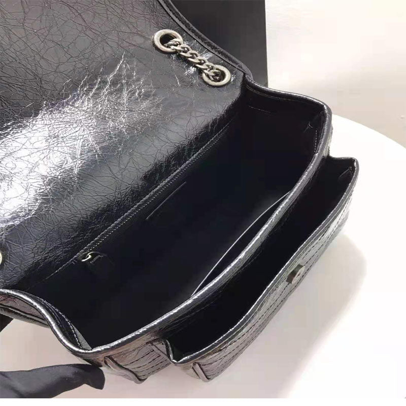 Oil wax cowhide NIKI Shopping Bag Evening Bags Explosive oil wax tire cowhide burst crack single shoulder BAG chain bag European classic messenger b