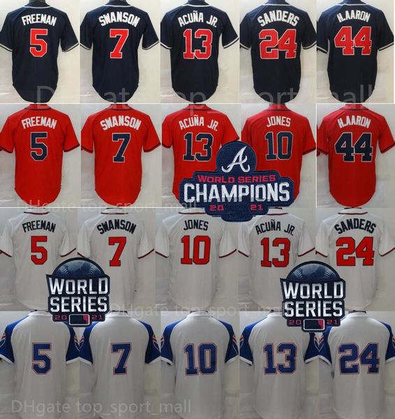 2021 World Series Baseball Jersey Champions 5 Freddie Freeman 7 Dansby Swanson 13 Ronald Acuna Jr 10 Chipper Jones 44 Hank Aaron Deion Sande