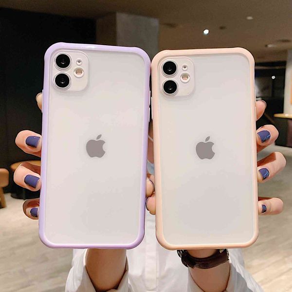 Shockproof Armor Transparent Phone Case for Iphone 12 11 Pro x Xs Max Xr 6 6s 7 8 Plus Camera Protection Candy Color Cover