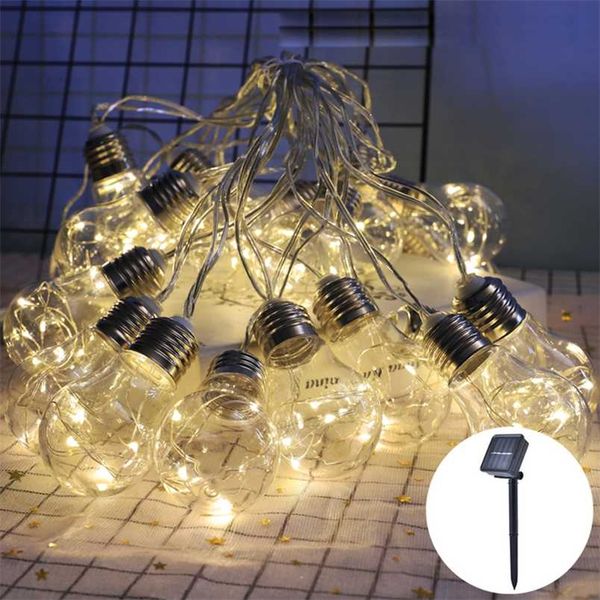 10-20 Lights Solar String Light Outdoor Clear Globe Bulb Festoon Fairy Lights Bulbs Chain Garland Holiday Xmas Decoration Lamp 211104