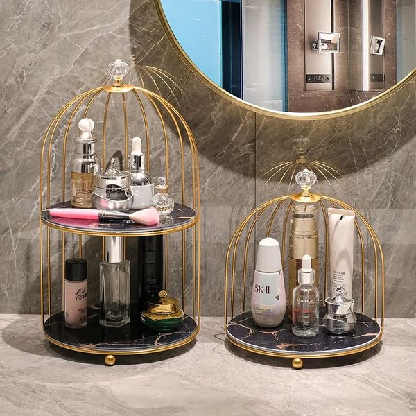 Iron Art Nordic Style Bird Cage Rack Lipstick Perfume Cosmetic Skin Care Product Storage Rack Finishing Table Rack