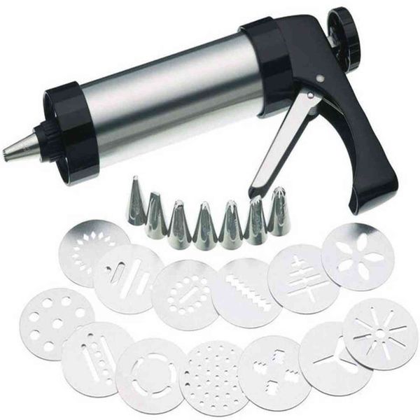 DIY Manual Cookie Press Maker Machine Gun,Stainless Steel Piping Nozzles Biscuit Make Cake Decoration Tools,Decorating Squeezing 211110