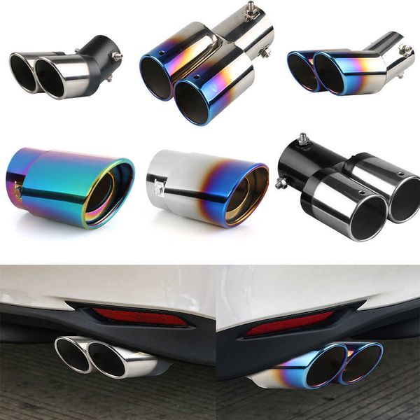 Universal Auto Muffler Silencer Dual Outlet Car Exhaust Tip Stainless Steel Slant Rolled Edge Black-Sier Anti-resistance Repai