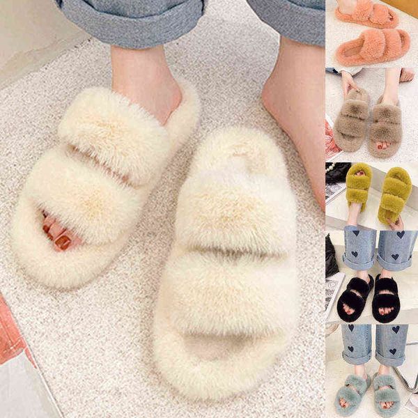 Women&#039;s Fur Slippers Fluffy Soft Furry Thick Candy Color Flat Heel Non Slip Home Shoes Ladies Luxury Design Footwear