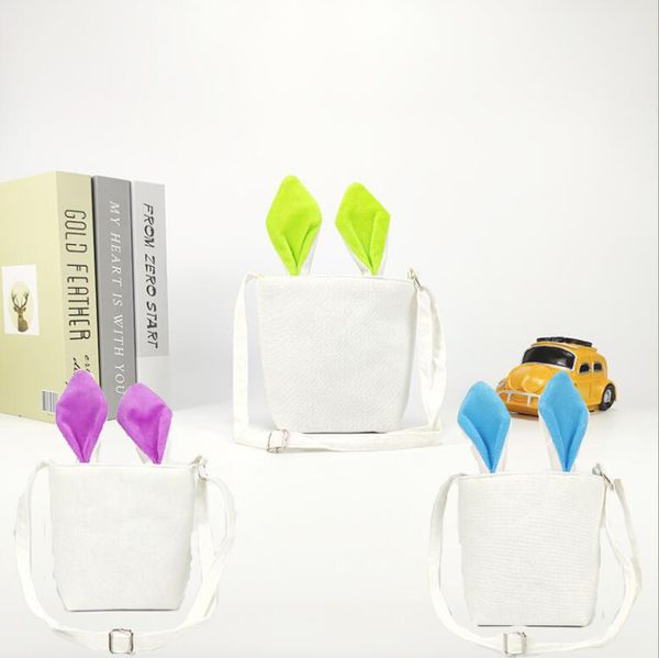 Easter Bunny Bags Festive Rabbit Ears Candy Basket Adjustable Strap Canvas Bag Festival Party Decoration Gift Packaging