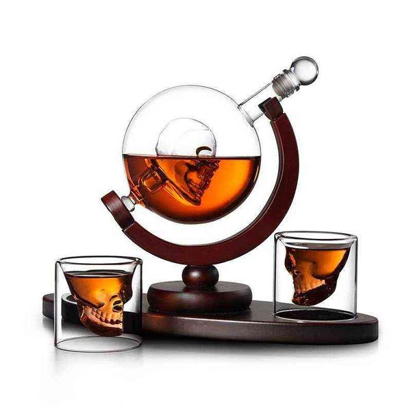 Creativity 850ml Skull Whiskey Decanter Set Skull Wine Shot Glass Crystal Whisky Liquor Scotch Bourbon Vodka Dispenser Man Gifts Y1120