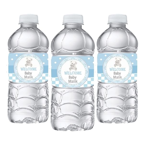 Rikivity 20pcs Personalized Bear Baby Shower Water Bottle Champagne Labels Candy Bar Wrapper Sticker Wedding Birthday Decoration 211122