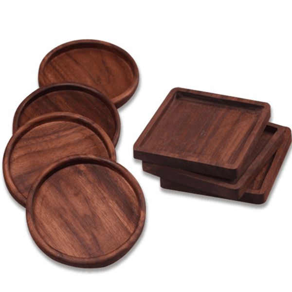 Wholesale Wooden Coasters Black Walnut Cup Mat Bowl Pad Coffee Tea Cup Mats Dinner Plates Kitchen Home Bar Tools 8.8cm