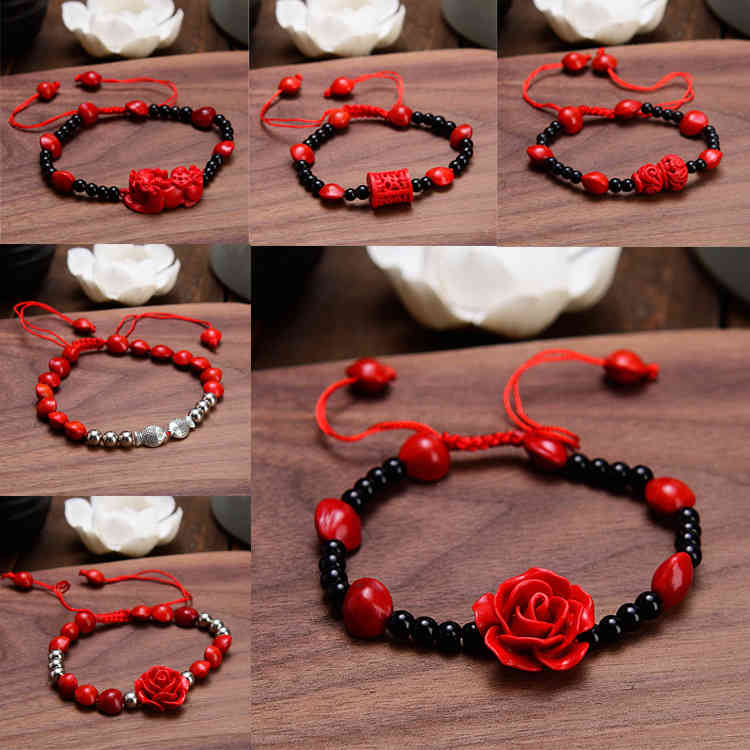 Chinese Style Products Huangcheng Zhu Jewelry Red Bean Acacia and Silver Bead Bracelet National in Scenic Spot