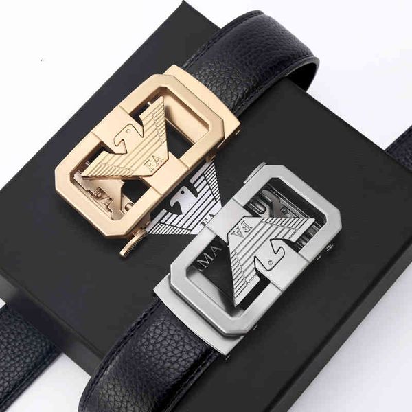 Belt Men&#039;s Litchi Pattern Trouser Youth Pure Cow Leather Automatic Buckle 2021 Trend Products